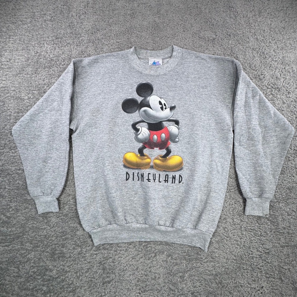 Disney Disneyland Resort Mickey Mouse Sweatshirt‎ Gray Mens Medium VTG 90s FLAW